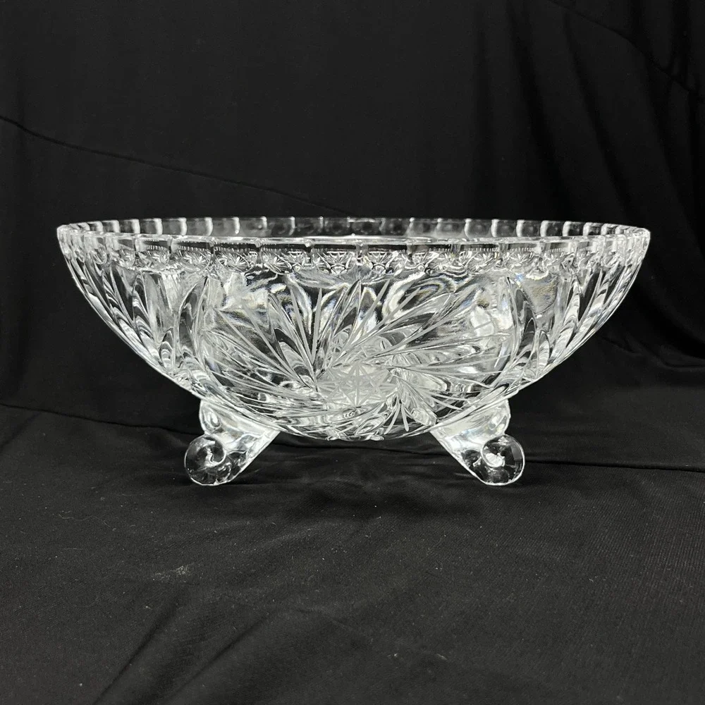 American Cut Pinwheel 3 Toed Vegetable Serving Bowl Crystal‎ 9.5
